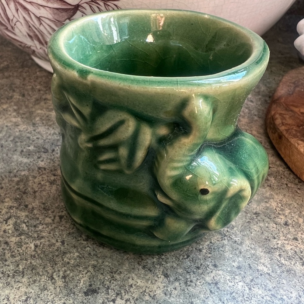 Vintage Majolica Green Elephant Ceramic Planter